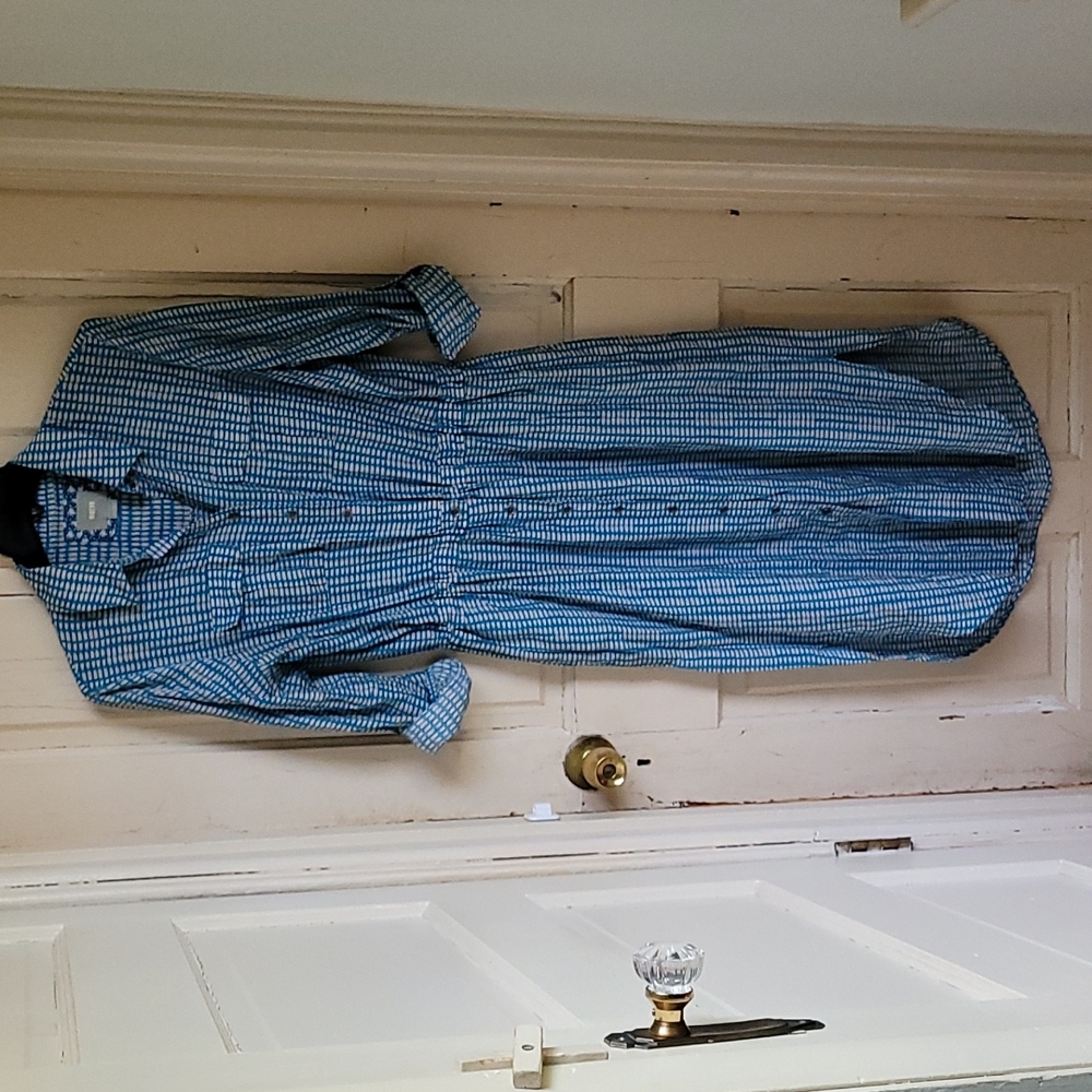 Maeve Anthropologie Turquoise/White Rayon Shirt Dress 8